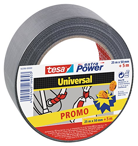 tesa Extra Power Universal , Cinta Adhesiva Americana Reforzada para Reparar, Fijar, Agrupar, Reforzar o Sellar , Gris , 30 m x 50 mm