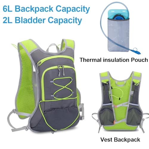 TEUEN Mochila de Hidratación con 2 litros Bolsa de Agua, Mochila Agua Mujer Hombre 6 litros Mochilas Trail Running Ligera para Correr Senderismo o Ciclismo Unisex Adulto (Gris)