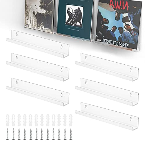 THATSRAD 6 PZS Estante de Acrílico Transparente para Discos Vinilos 30,5 * 4,4 * 4,3cm Estante Flotante Pared Expositor para CDs Soporte Fotos