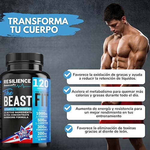 The Beast Fit|Termogenico|120 Capsulas|Quemagrasas potente para adelgazar|L carnitina|Termogenicos Potentes|Cafeina|Garcinia cambogia|Quemagrasas Potente Para Adelgazar Hombre|Quemador de grasa