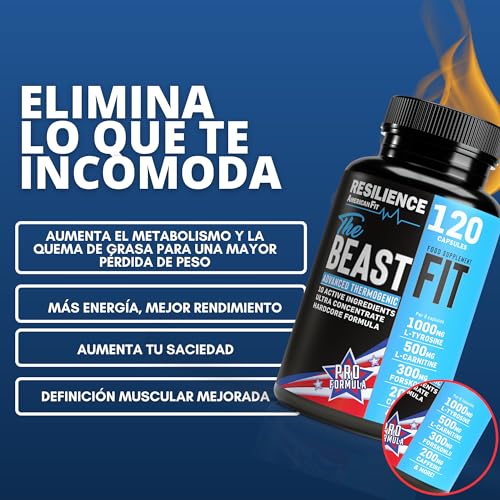 The Beast Fit|Termogenico|120 Capsulas|Quemagrasas potente para adelgazar|L carnitina|Termogenicos Potentes|Cafeina|Garcinia cambogia|Quemagrasas Potente Para Adelgazar Hombre|Quemador de grasa