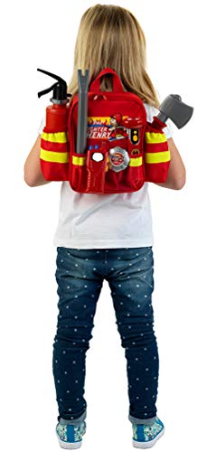 Theo Klein 8900 Mochila de bomberos Fire Fighter Henry, Con linterna a pilas, extintor, Mochila robusta con reflector y correas, Medidas 28 cm x 25 cm x 8.5 cm, Juguete para niños a partir de 3 años