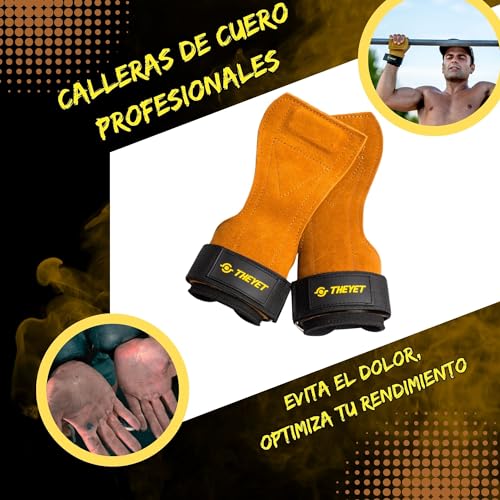 THEYET Calleras para Cross Training de Cuero sin Agujeros Unisex | Guantes Gimnasio Hombre y Mujer | Protección para Manos en Dominadas Pesas Barra Fitness Calistenia Gym (Marrón)