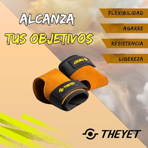 THEYET Calleras para Cross Training de Cuero sin Agujeros Unisex | Guantes Gimnasio Hombre y Mujer | Protección para Manos en Dominadas Pesas Barra Fitness Calistenia Gym (Marrón)