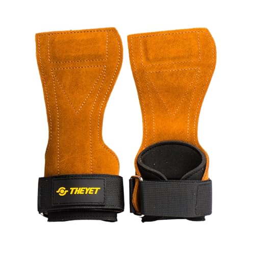 THEYET Calleras para Cross Training de Cuero sin Agujeros Unisex | Guantes Gimnasio Hombre y Mujer | Protección para Manos en Dominadas Pesas Barra Fitness Calistenia Gym (Marrón)