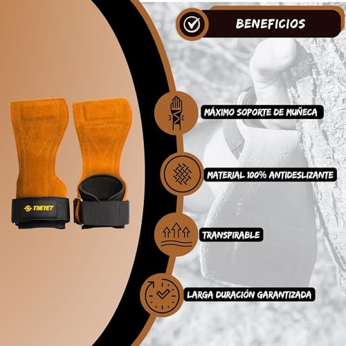 THEYET Calleras para Cross Training de Cuero sin Agujeros Unisex | Guantes Gimnasio Hombre y Mujer | Protección para Manos en Dominadas Pesas Barra Fitness Calistenia Gym (Marrón)