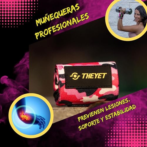 THEYET Muñequeras Deportivas Gym Rosas (1 par) Camo para Cross Training y Fitness | Hombre y Mujer | Protecciones de Muñecas Powerlifting Calistenia Halterofilia Crossfit Barras | Wrist Wraps (Rosa)