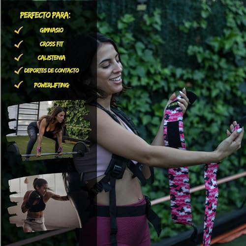 THEYET Muñequeras Deportivas Gym Rosas (1 par) Camo para Cross Training y Fitness | Hombre y Mujer | Protecciones de Muñecas Powerlifting Calistenia Halterofilia Crossfit Barras | Wrist Wraps (Rosa)