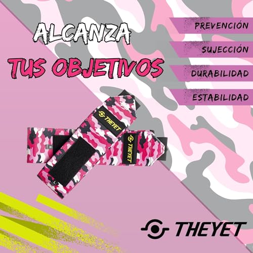 THEYET Muñequeras Deportivas Gym Rosas (1 par) Camo para Cross Training y Fitness | Hombre y Mujer | Protecciones de Muñecas Powerlifting Calistenia Halterofilia Crossfit Barras | Wrist Wraps (Rosa)