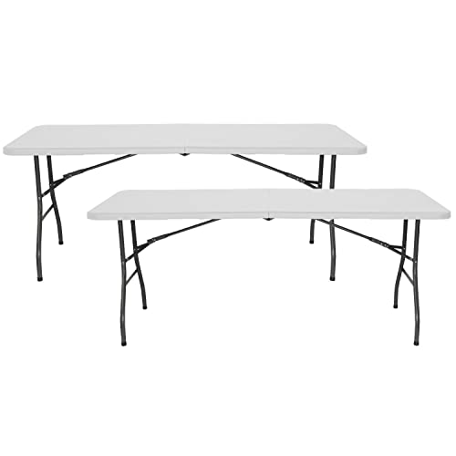 THINIA HOME Pack 2 Mesas Plegables Portátiles Rectangular Blancas 240 cm Mesa Multiusos: Camping, Eventos en Espacios Exteriores o Interiores | Mesa Resina Patas Acero | 6-8 Personas