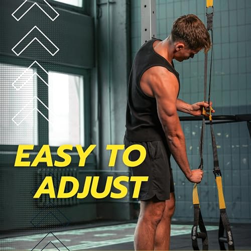 THYSOL Correas de entrenamiento en suspensión Xtreme Straps | Amarillo | Set con Anclaje Ajustable | Fitness en Casa - Adecuado para Viajar y Entrenar en Interiores y Exteriores