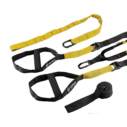 THYSOL Correas de entrenamiento en suspensión Xtreme Straps | Amarillo | Set con Anclaje Ajustable | Fitness en Casa - Adecuado para Viajar y Entrenar en Interiores y Exteriores