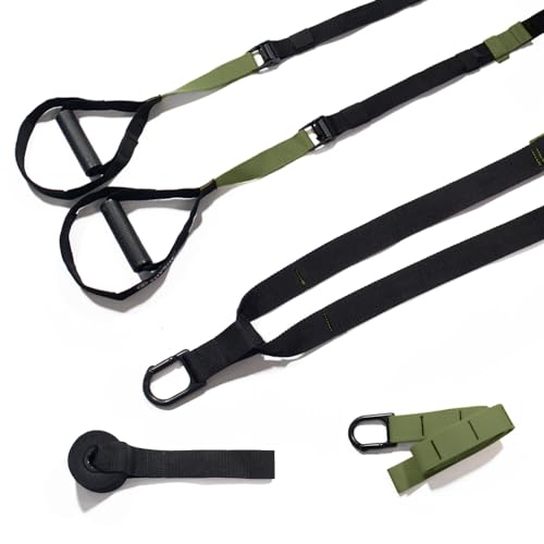 THYSOL Correas de entrenamiento en suspensión Xtreme Straps | Verde Militar | Set con Anclaje Ajustable | Fitness en Casa - Adecuado para Viajar y Entrenar en Interiores y Exteriores