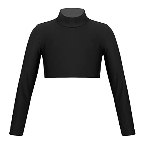 TiaoBug Crop Top de Manga Larga para Niña Camiseta de Danza Gimnasia Deportiva Yoga Top Básico de Elástico Sólido Disfraz Bailarina Niña Negro 8 años