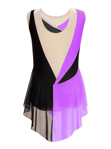 TiaoBug Maillot de Danza Ballet Niña Maillot sin Manga de Danza con Falda Tul Leotardo Gimnasia Rítmica Body Ballet Disfraz de Baile Actuación Morado 9-10 años