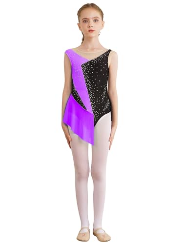 TiaoBug Maillot de Danza Ballet Niña Maillot sin Manga de Danza con Falda Tul Leotardo Gimnasia Rítmica Body Ballet Disfraz de Baile Actuación Morado 9-10 años