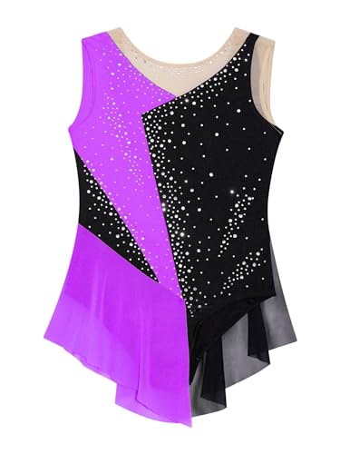 TiaoBug Maillot de Danza Ballet Niña Maillot sin Manga de Danza con Falda Tul Leotardo Gimnasia Rítmica Body Ballet Disfraz de Baile Actuación Morado 9-10 años