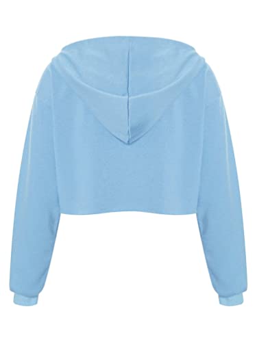 TiaoBug Sudadera con Capucha para Niña Crop Top Mariposa de Manga Larga Camiseta Casual Traje Chándal Ropa Deportiva Ropa de Baile Moderno Azul claro 11-12 años