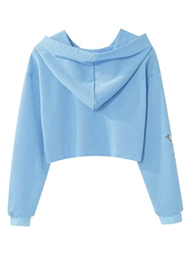 TiaoBug Sudadera con Capucha para Niña Crop Top Mariposa de Manga Larga Camiseta Casual Traje Chándal Ropa Deportiva Ropa de Baile Moderno Azul claro 11-12 años