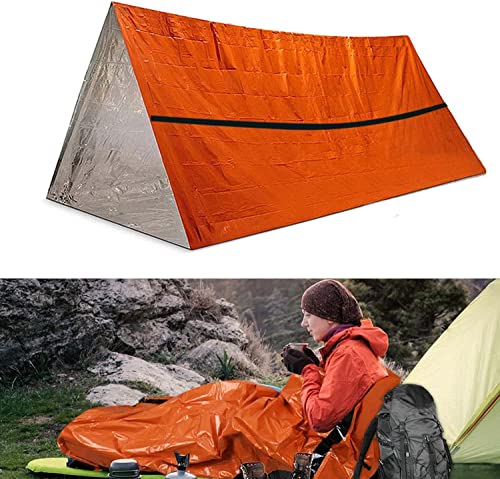 Tienda de Refugio de Supervivencia de Emergencia para 2 Personas + 3 Cuerdas de paracaídas, estacas de Tienda, Barra Luminosa, Silbato | Carpa 100% Impermeable | Ultraligero y Extra Grande