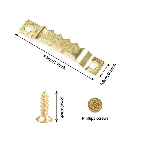 TIMESETL 100 Piezas Colgador Cuadros con 200 Piezas Tornillos Colgador Fotos Sierra No Más Clavos (Dorado) Ganchos para Cuadros Foto Colgadores para Cuadros Gancho Marco de Fotos con Caja Plastica