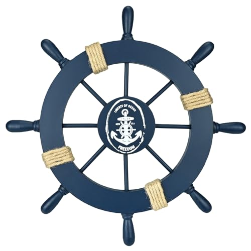 Timón de barco de 28 cm, decoración de timón, ancla de madera para exteriores, decoración de playa, estilo marítimo, remo de barco de madera, decoración de pared, decoración de la puerta (azul marino)