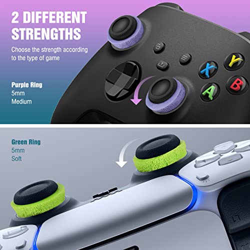 TiMOVO Anillos de Precisión para Mandos, 12 PZS Aros Esponja Determinación Posición con 3 Durezas Diferentes para PlayStation Portal, Steam Deck, PS5, PS4, Xbox One, Switch, Switch Pro,Verdes&Violetas