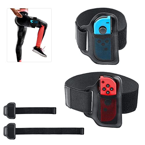 TiMOVO Correa de Pierna Compatible con Nintendo Switch OLED 2021/Switch, 2PZS Bandas Ajustables para Ring Fit Adventure, Nintendo Switch Sports Play Soccer, Dos Tamaños para Adultos y Niños, Negra