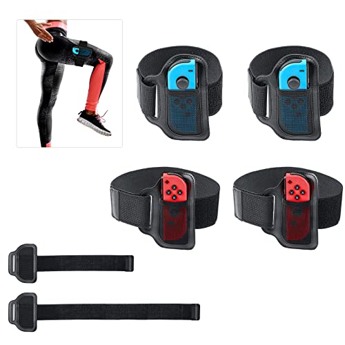 TiMOVO Correa de Pierna Compatible con Nintendo Switch OLED 2021/Switch, 4PZS Bandas Ajustables para Ring Fit Adventure, Nintendo Switch Sports Play Soccer, Dos Tamaños para Adultos y Niños, Negra