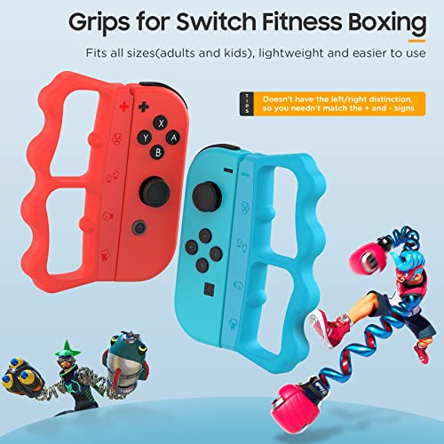 TiMOVO Empuñadura de Boxeo, Correas Compatible con Fitness Boxing Game, Agarre de Boxeo Compatible con Switch OLED 2021/Switch Joycon Accesorio para Switch Fitness Boxing, Adultos y Niños, Rojo y Azul