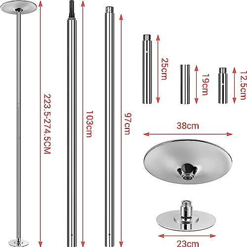 TLGREEN Barra de Baile Profesional Estática y Giratoria, Pole Dance de 45 mm Altura Ajustable de 2,35 m a 2,74 m, Portable, para Hogar Club, Fiesta, Principiantes