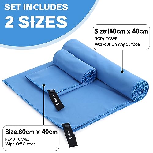 Toalla Microfibra Juego de 2 | 180x60cm Toalla Baño Grande & 80x40cm Toalla Manos Pequeña | Superabsorbente y de Secado Rápido Toalla Gimnasio - Ideal para Viaje, Gym y Camping (Azul)