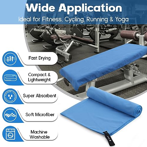 Toalla Microfibra Juego de 2 | 180x60cm Toalla Baño Grande & 80x40cm Toalla Manos Pequeña | Superabsorbente y de Secado Rápido Toalla Gimnasio - Ideal para Viaje, Gym y Camping (Azul)