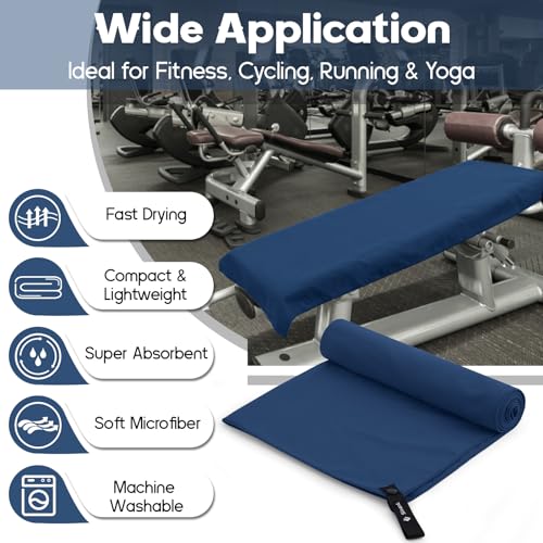 Toalla Microfibra Set de 2 | 180x60cm Toalla Baño Grande & 80x40cm Toalla Manos Pequeña | Superabsorbente y de Secado Rápido Toalla Gimnasio - Ideal para Viaje, Gym y Camping (Azul Marino)