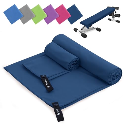 Toalla Microfibra Set de 2 | 180x60cm Toalla Baño Grande & 80x40cm Toalla Manos Pequeña | Superabsorbente y de Secado Rápido Toalla Gimnasio - Ideal para Viaje, Gym y Camping (Azul Marino)