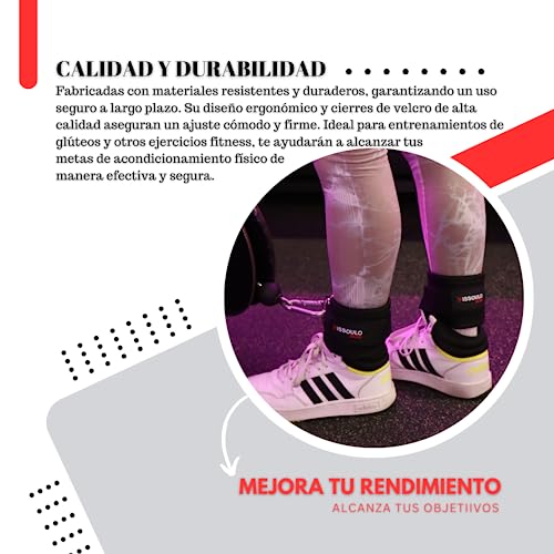 Tobilleras para Poleas, Ideales para Entrenamientos en Gimnasio, Tobilleras Acolchadas con Velcro Resistente. Accesorio Deportivo para Cables de Máquinas Fitness. (Negro)