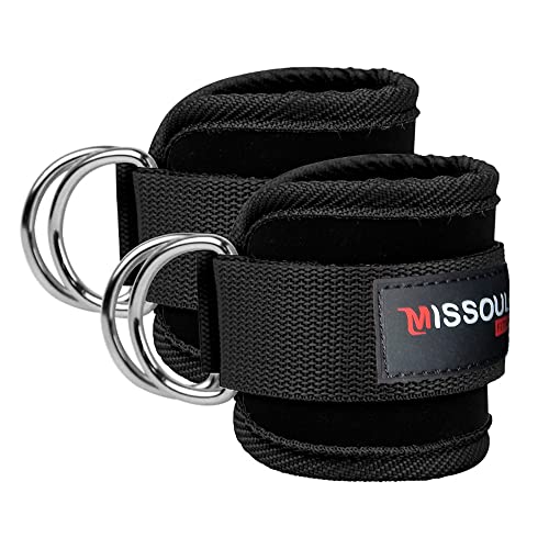 Tobilleras para Poleas, Ideales para Entrenamientos en Gimnasio, Tobilleras Acolchadas con Velcro Resistente. Accesorio Deportivo para Cables de Máquinas Fitness. (Negro)