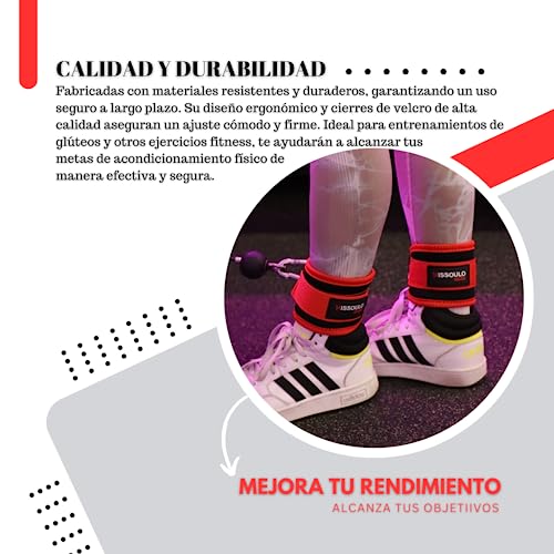 Tobilleras para Poleas, Ideales para Entrenamientos en Gimnasio, Tobilleras Acolchadas con Velcro Resistente. Accesorio Deportivo para Cables de Máquinas Fitness. (Rojo)