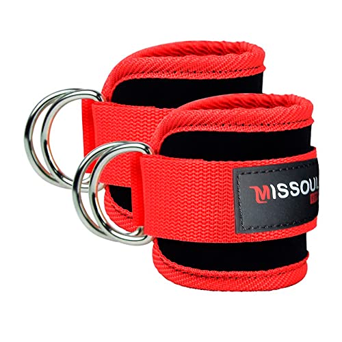 Tobilleras para Poleas, Ideales para Entrenamientos en Gimnasio, Tobilleras Acolchadas con Velcro Resistente. Accesorio Deportivo para Cables de Máquinas Fitness. (Rojo)