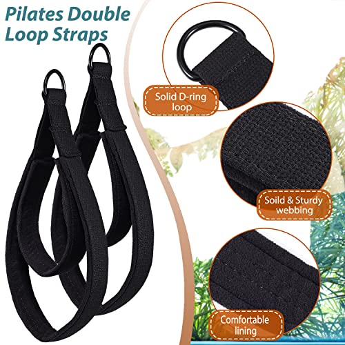 TOBWOLF 2 correas de doble bucle para pilates, correas de equipo de fitness para pies, bucles de anillo en D acolchados dobles, correas de doble bucle de yoga, accesorios reformadores de pilates para