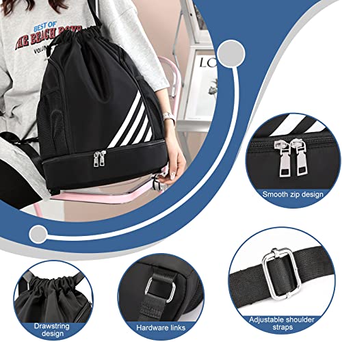 Tokeya Bolsas de Cuerdas Hombre Mochila Cuerdas Impermeable Saco de Gimnasia con Compartimento de Zapatos y Bolsillo Ligera Mochila de Playa para Senderismo Natacion Fitness Baloncesto, Negro