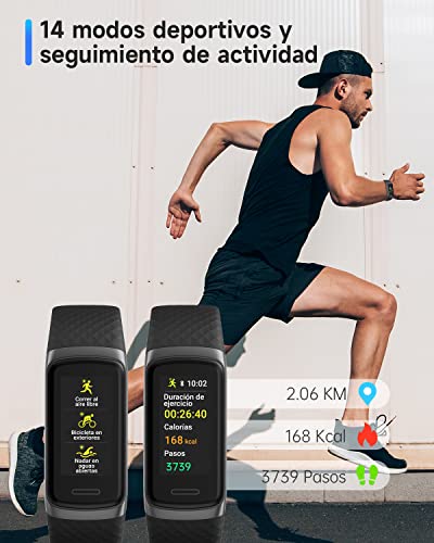 TOOBUR Pulsera Actividad Fitness con Pulsometro Monitor de Sueño 14 Modos Deportivos Impermeable Ip68 Cuenta Pasos Podometro Banda Compatible Android iOS Reloj Inteligente para Hombre Mujer