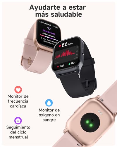 TOOBUR Reloj Inteligente Mujer, Smartwatch Alexa Incorporada IP68 Sumergible con Llamada/Seguimiento del Frecuencia Cardíaca/Sueño/100 Deportes Compatible Android iPhone