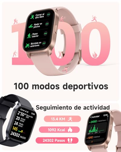 TOOBUR Reloj Inteligente Mujer, Smartwatch Alexa Incorporada IP68 Sumergible con Llamada/Seguimiento del Frecuencia Cardíaca/Sueño/100 Deportes Compatible Android iPhone