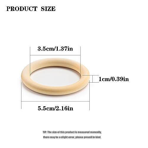 TOOINKCV 40 Piezas de Anillos de Madera para Manualidades, Anillos Naturales de Madera, Anillos de Macramé de Madera sin Tratar, Aros de Madera Suaves, para la Creación de Joyas DIY - 55 mm