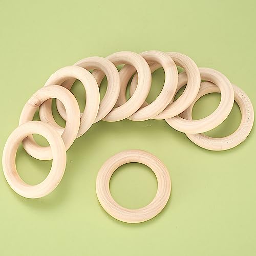 TOOINKCV 40 Piezas de Anillos de Madera para Manualidades, Anillos Naturales de Madera, Anillos de Macramé de Madera sin Tratar, Aros de Madera Suaves, para la Creación de Joyas DIY - 55 mm