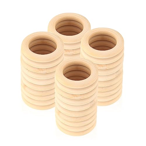 TOOINKCV 40 Piezas de Anillos de Madera para Manualidades, Anillos Naturales de Madera, Anillos de Macramé de Madera sin Tratar, Aros de Madera Suaves, para la Creación de Joyas DIY - 55 mm