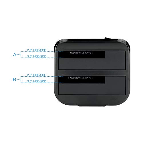 TooQ TQDS-802B - Base de conexion Docking Station con Doble Bahia SATA para Discos de 2.5" y 3.5", USB 3.0 y USB 2.0 Host, Funcion Clone Offline, Color Negro