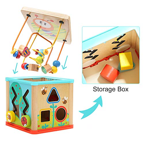 TOP BRIGHT Cubo de Actividad Juguetes para bebés educativos de Madera Laberinto de Cuentas clasificador de Formas niñas de 1 año Regalo tamaño pequeño, 5 en 1, Color, S (Sun Top 43235-209490)