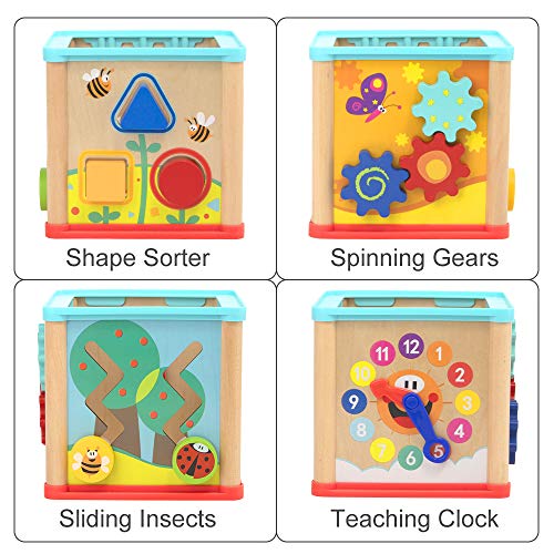 TOP BRIGHT Cubo de Actividad Juguetes para bebés educativos de Madera Laberinto de Cuentas clasificador de Formas niñas de 1 año Regalo tamaño pequeño, 5 en 1, Color, S (Sun Top 43235-209490)